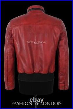 Men's Bomber Real Leather Jacket Red Black Biker Motorcycle Blouson Style Jacket