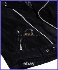 Men's Brando Black Suede Motorcycle Biker Cruiser Style Cowhide Leather Jacket