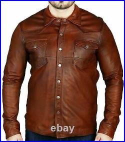 Men's Brown Leather Shirt 100% Real Lambskin Soft Slim Fit Stylish shirt ZL26