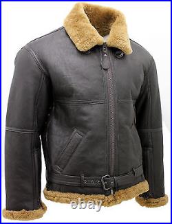 Men's Brown RAF Real Shearling Sheepskin Flying Leather Jacket With Ginger Fur
