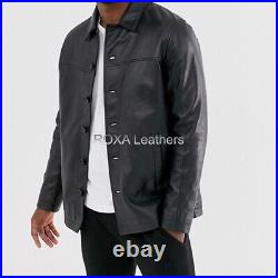Men's Genuine Lambskin 100% Leather Jacket Motorcycle Biker Black Coat Collared