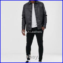 Men's Genuine Lambskin 100% Leather Jacket Motorcycle Biker Black Coat Collared