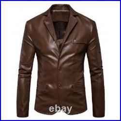 Men's Genuine Lambskin Blazer Leather Brown Stylish Blazer Lapel Two Buttoned