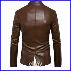 Men's Genuine Lambskin Blazer Leather Brown Stylish Blazer Lapel Two Buttoned