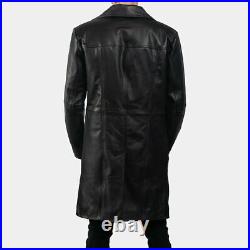 Men's Genuine Lambskin Leather Black Winter Warm Trench Coat Overcoat