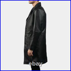 Men's Genuine Lambskin Leather Black Winter Warm Trench Coat Overcoat