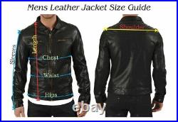 Men's Genuine Lambskin Leather Jacket Biker Slim Black Body Fitted Jacket