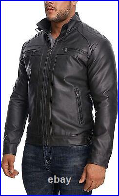 Men's Genuine Lambskin Leather Jacket Black Slim fit Biker Motorcycle jacket