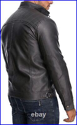 Men's Genuine Lambskin Leather Jacket Black Slim fit Biker Motorcycle jacket