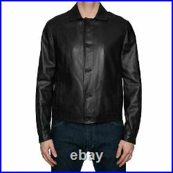 Men's Jacket Genuine Lambskin Leather Classic Black Collared Buttoned Jacket