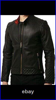 Men's Leather Jacket Genuine Lambskin Leather Quilted Designer Black Jacket