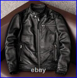 Men's Motorcycle Vintage Distressed Black Real Leather Biker Winter Jacket