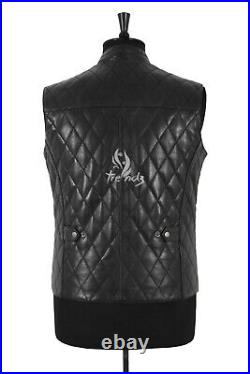 Men's Quilted Leather Waistcoat Classic Diamond Shape Gilet Lambskin Vest Daniel