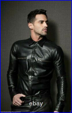 Men's Real Black Leather Casual Shirt Soft real leather shirt XS to 3XL NFS 15