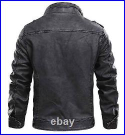 Men's Real Leather Motorcycle Distressed Biker Jacket Bomber Black Vintage Coat