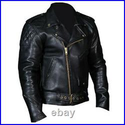 Men's Real Leather Quilted Panels Bikers Jacket Thick Cow Leather Bikers Jacket
