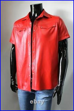 Men's Red Leather Shirt 100% Real Lambskin Soft Vintage Stylish shirt ZL 43
