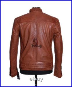Men's SCORPIO TAN New Casual Biker Style Quilted Real Lambskin Leather Jacket