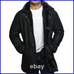 Men's Shearling Leather Coat Genuine Sheep Leather Synthetic Fur Long Jacket