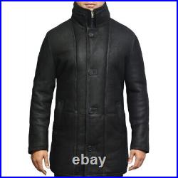 Men's Shearling Leather Coat Genuine Sheep Leather Synthetic Fur Long Jacket