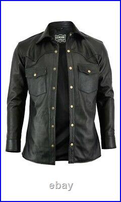 Men's Shirt Soft Premium Leather Full Sleeve Button Up Shirt