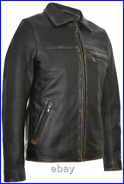 Men's Smart Vintage Black Cow Leather Biker Jacket