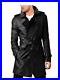 Men's Stylish Belted Black Long Coat, Leather Trench Coat, Pea Coat