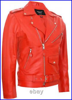 Men's Stylish Brando Casual Red Leather Biker Jacket