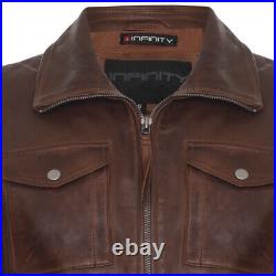 Men's Tan Brown Leather Jacket Safari Casual Multi-Pocket Trench Jacket