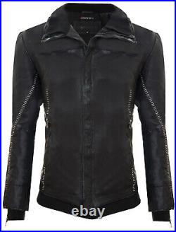 Men's Vintage Black Leather Jacket Retro Handstitched Slim-Fit Biker Jacket
