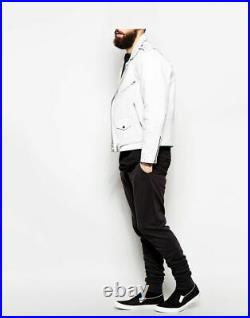 Men's White Leather Jacket Biker Lambskin Slim Fit Size All Sizes