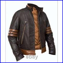 Men's X-Men Wolverine Origins Bomber Style Retro Biker Brown Real Leather Jacket