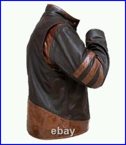 Men's X-Men Wolverine Origins Bomber Style Retro Biker Brown Real Leather Jacket