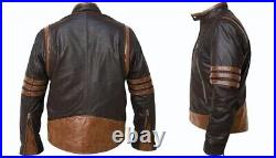 Men's X-Men Wolverine Origins Bomber Style Retro Biker Brown Real Leather Jacket