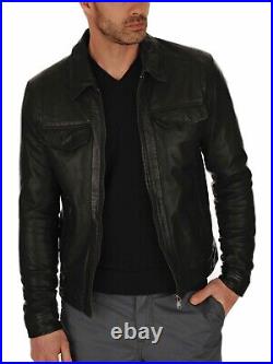 Men's premium Smooth Real Leather Black Sample Style leather Lambskin Jacket 409