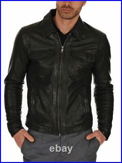 Men's premium Smooth Real Leather Black Sample Style leather Lambskin Jacket 409