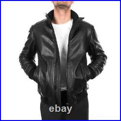 Men soft Genuine lambskin leather bomber jacket Black comfortable fit MLJ-517
