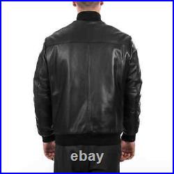 Men soft Genuine lambskin leather bomber jacket Black comfortable fit MLJ-517