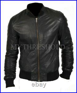 Mens Biker Bomber Style Genuine Real Lambskin Leather Jacket