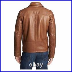 Mens Biker Motorcycle Brown Real Leather Jacket