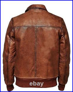 Mens Biker Motorcycle Vintage Distressed Brown Bomber Winter Leather Jacket