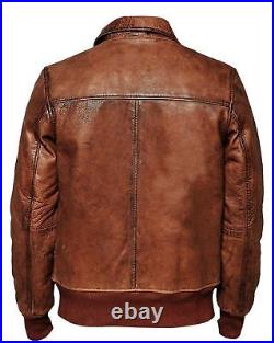 Mens Biker Motorcycle Vintage Distressed Brown Bomber Winter Real Leather Jacket