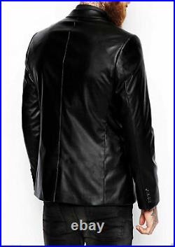 Mens Black Lambskin Leather Blazer Jacket Genuine Sheep Leather Slim Fit Coat