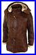Mens Brown Duffle Over Coat Trench Hooded Long Genuine Sheepskin Leather Jacket