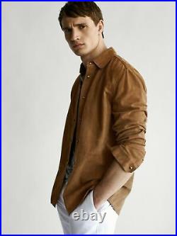 Mens Brown Suede Leather Jacket Cum Shirt Pure Slim Fit Custom Made Size S M-038