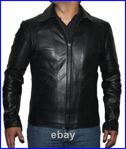 Mens Fashions Fitted Style Black leather Jacket With Unique Black Zips On Front