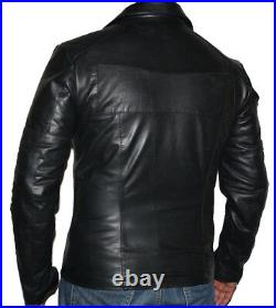 Mens Fashions Fitted Style Black leather Jacket With Unique Black Zips On Front