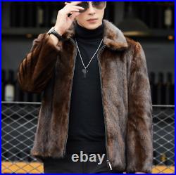 Mens Faux Fur Coats Lapel Collar Short Jacket Zipper Casual Slim Warm Winter Hot