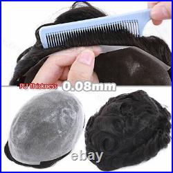 Mens Human Hair Replacement System BIO Thin Poly Skin Toupee Free Fast Shipping