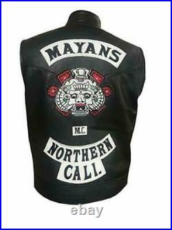 Mens JD Pardo Mayans MC Northern Cali Ezekiel Reyes Biker Black Leather Vest